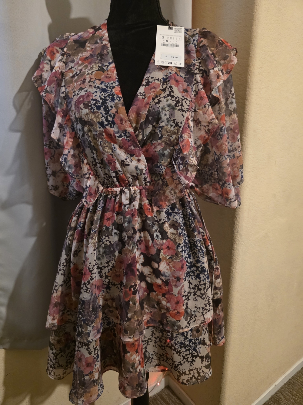 Zara Floral Wrap Mini Dress - Pink, Navy, Cream